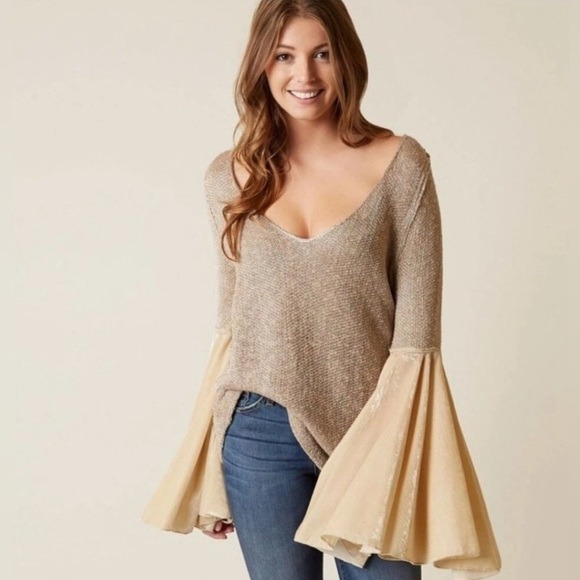 Free People Celestial Bell Sleeve Sweater Tunic Top Size Small - Picture 1 of 11